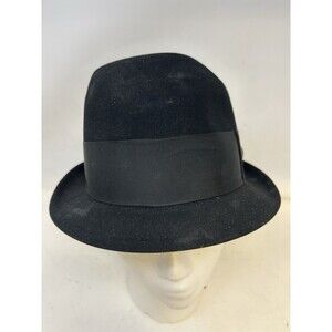 Vintage Resistol Fedora Hat Beaver Felt Black w/‎ Feather 7 1/8 Self Conforming